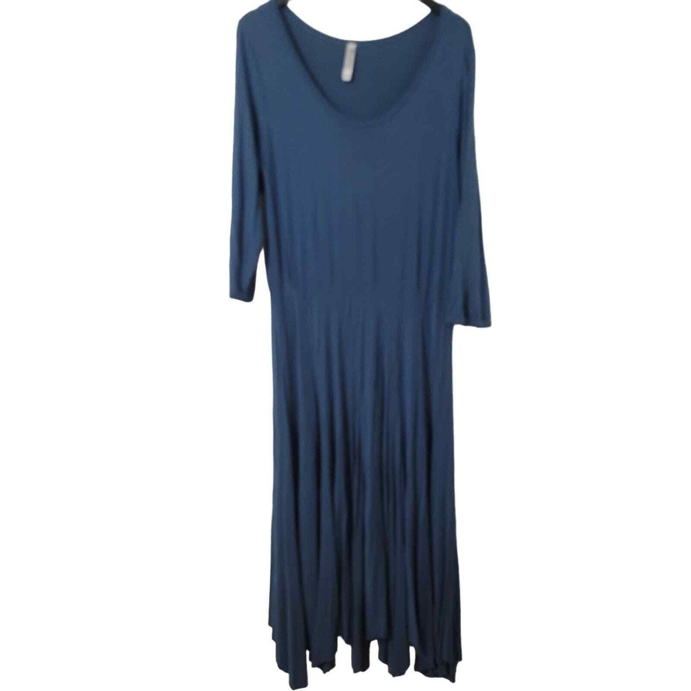 Monoreno Maxi Dress Women L Blue Flowy Retro Lagenlook Bohemian Hippie V-Neck